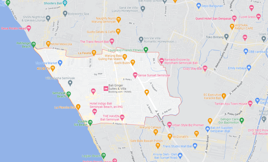 Seminyak Bali , location of Resurgence Travel office.